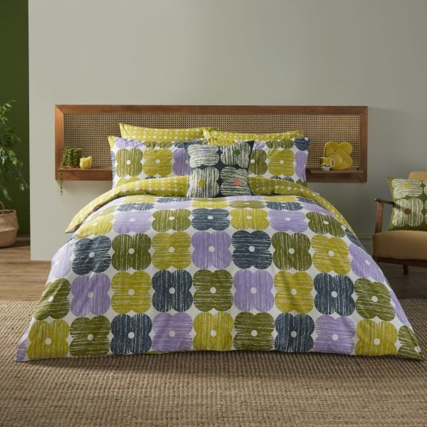 Orla Kiely Textured Flower Lilac/Moss Duvet Cover Set main