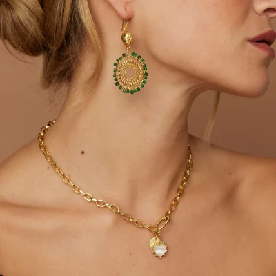 Ashiana Corazon Charm on Piaf necklace worn by model - Ashiana at Maison White