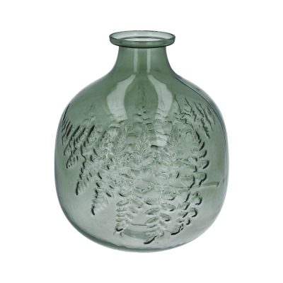 Gisela Graham Green Glass Fern Impression Ball Vase, Large