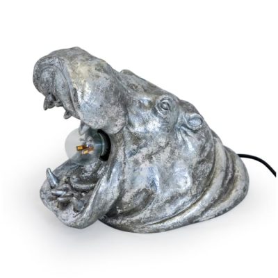 Silver Roaring Hippo Table Lamp