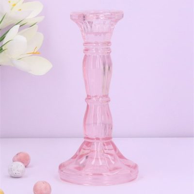 Gisela Graham Glass Candlestick 10cm - Pastel Pink