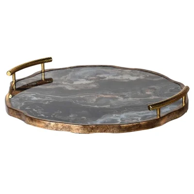 Marble Effect Flat Handled Tray