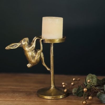 Antique Brass Rabbit Candle Holder