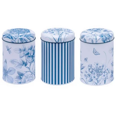 Sanderson Etchings & Roses set 3 round caddies