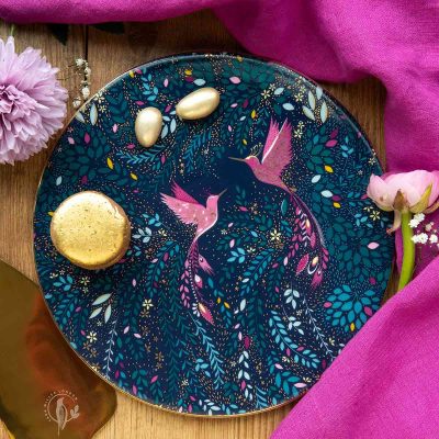 Sara Miller Hummingbird Navy Serving Plate