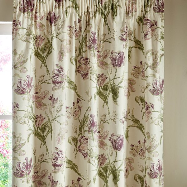 Laura Ashley Gosford Grape Readymade Headertape Curtains showing header
