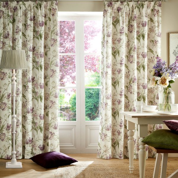 Laura Ashley Gosford Grape Readymade Headertape Curtains main