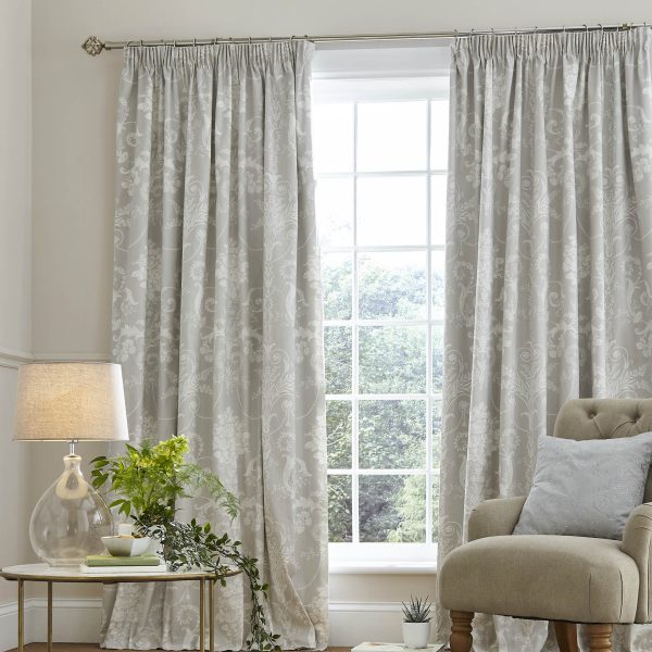 Laura Ashley Josette Dove Grey Readymade Blackout Headertape Curtains main