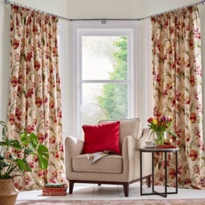 Laura Ashley Gosford Cranberry Readymade Headertape Curtains main