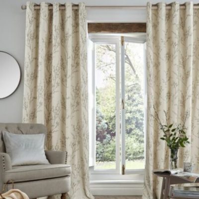 Laura Ashley Pussy Willow Offwhite Dove Grey Readymade Eylet Curtains main