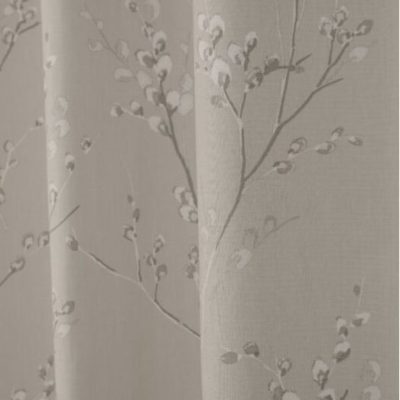 Laura Ashley Pussy Willow Truffle Natural Readymade Eylet Curtains close up