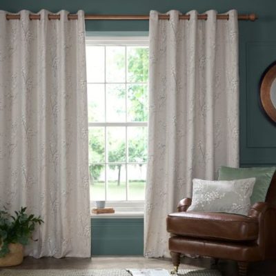 Laura Ashley Pussy Willow Truffle Natural Readymade Eylet Curtains main