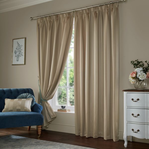 Laura Ashley Lille Stripe Truffle Readymade Headertape Curtains main