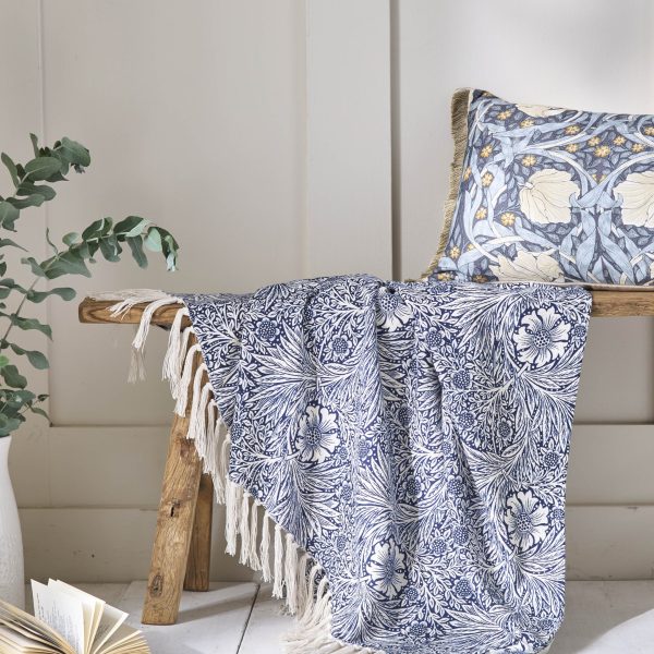 William Morris At Home Marigold Indigo Blue Throw cameo