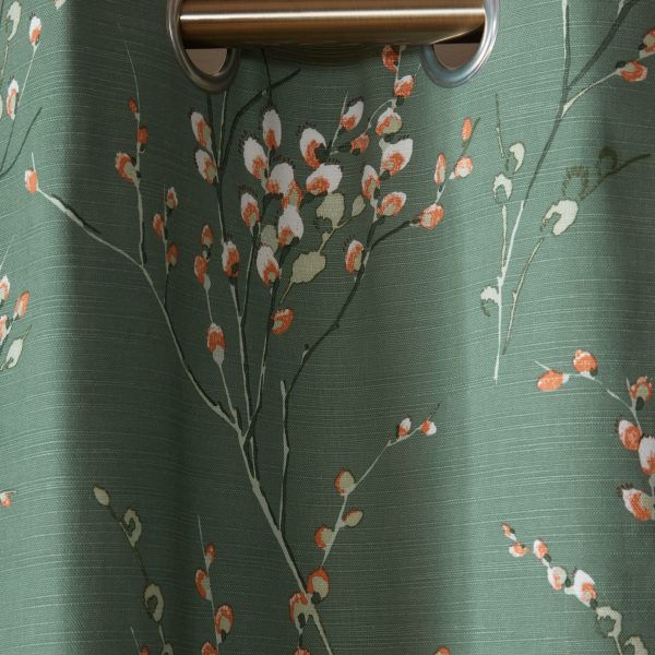 Laura Ashley Pussy Willow Fern Green Readymade Blackout Eylet Curtains header