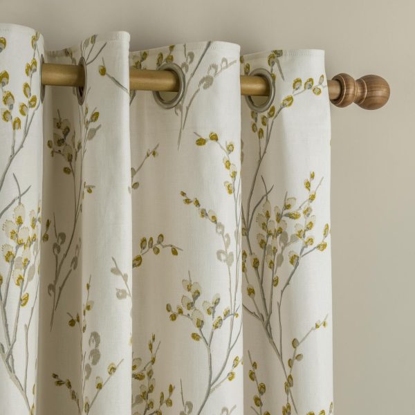 Laura Ashley Pussy Willow Ochre Readymade Eylet Curtains close up