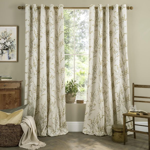 Laura Ashley Pussy Willow Ochre Readymade Eylet Curtains main