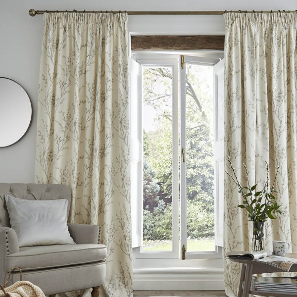 Laura Ashley Pussy Willow Off White Dove Grey Readymade Headertape Curtains main