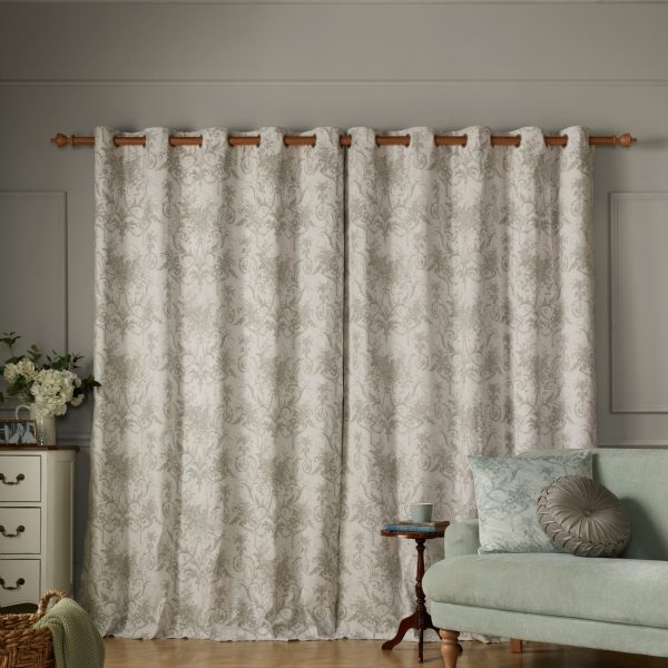 Laura Ashley Tuileries Dark Dove Grey Readymade Blackout Headertape Curtains closed