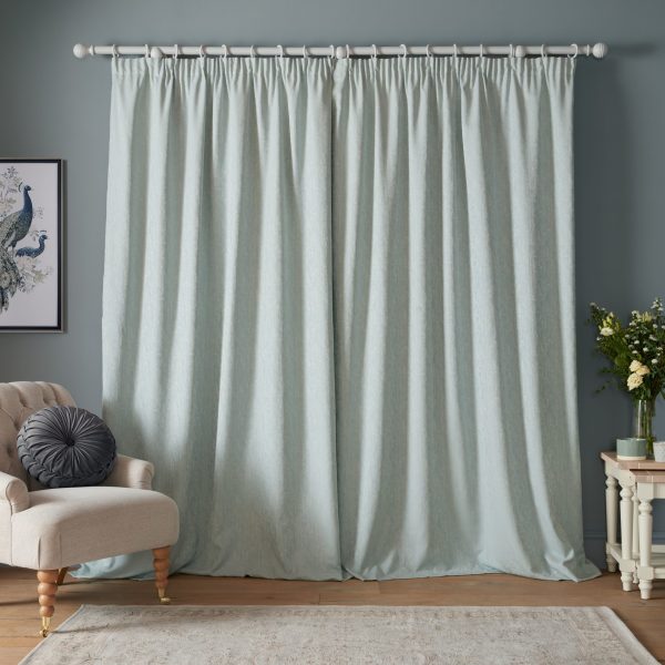 Laura Ashley Whinfell Duckegg Readymade Headertape Curtains closed