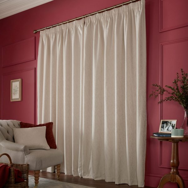Laura Ashley Whinfell Natural Readymade Headertape Curtains closed