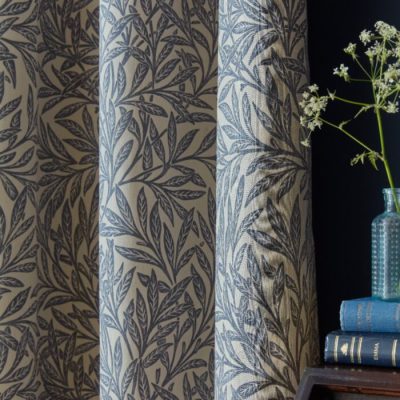 William Morris At Home Original Willow Indigo Ready Made Blackout Headertape Curtains cameo