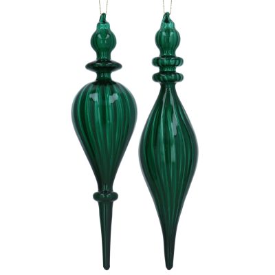 Gisela Graham Green Glass Finial Decoration, Assorted, Large