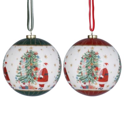 Gisela Graham Red/Green Santa/Tree Polyfoam Ball Decoration, 2 Assorted