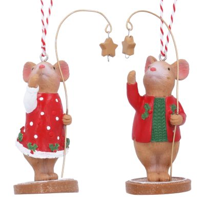 Gisela Graham Resin Holly & Alfie Mouse with Star Decoration, 2 Assorted