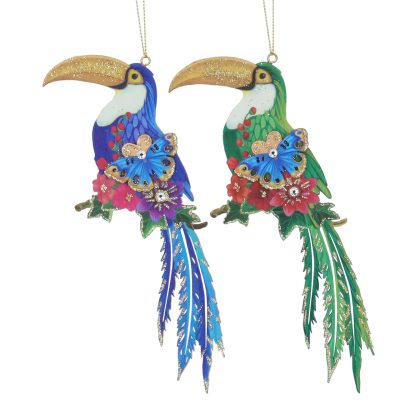 Gisela Graham Paradise Garden Toucan Wood Fretwork Decoration, 2 Assorted