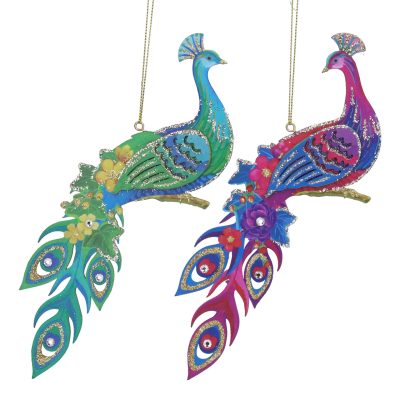 Gisela Graham Paradise Garden Peacock Wood Fretwork Decoration, 2 Assorted