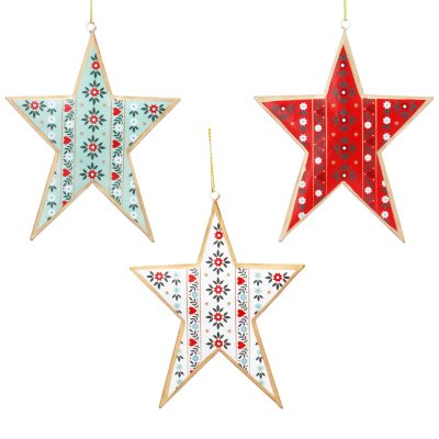 Gisela Graham Alpine Red/Green/White Tin Star Decoration, 3 Assorted