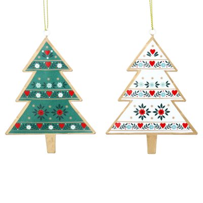 Gisela Graham Alpine Green/White Tin Tree Decoration, 2 Assorted