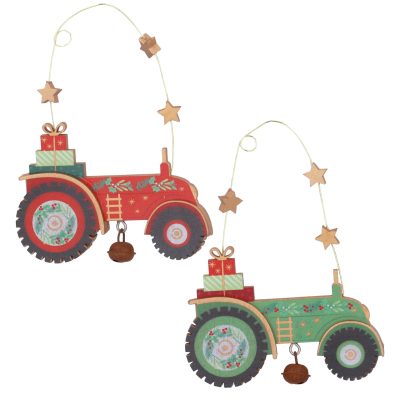 Gisela Graham Wood Tractor Decoration, 2 Assorted