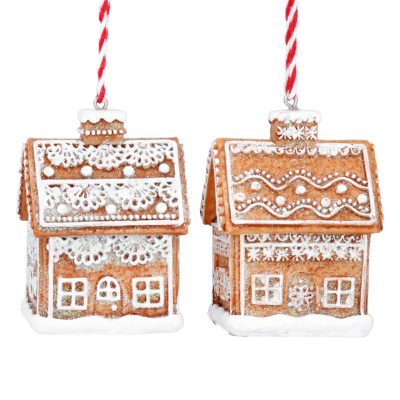 Gisela Graham Resin Decoration 6cm - Gingerbread 'Lace' House, 2 Assorted
