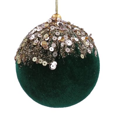 Gisela Graham Green Velvet Ball with Gold Cascade