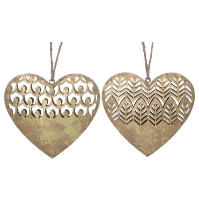 Gisela Graham Gold Metal Filigree Heart Decoration, 2 Assorted