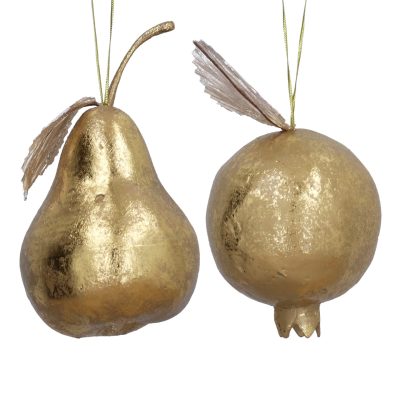 Gisela Graham Acrylic Decoration 9cm - Gold Pear/Pomegranate, 2 Assorted