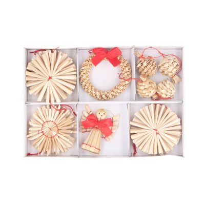 Gisela Graham Box/20 Straw Decoration 20cm - Natural with Ribbon