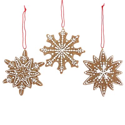 Gisela Graham Resin Decoration 9cm - Gingerbread Snowflake, 3 Assorted