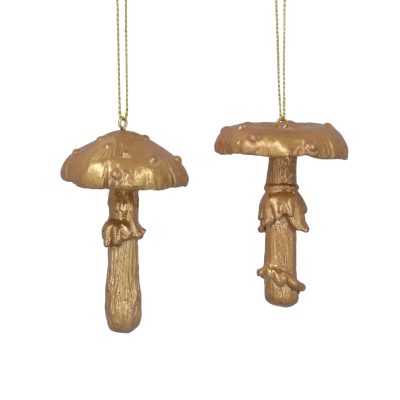 Gisela Graham Resin Decoration 8cm - Old Gold Toadstools, 2 Assorted