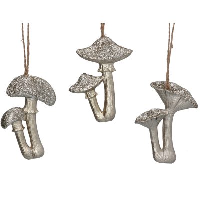 Gisela Graham Resin Decoration 8cm - Pale Gold Sparkling Toadstool, 3 Assorted