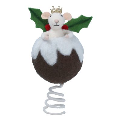Gisela Graham Wool Tree Topper 30cm - Pudding Mouse