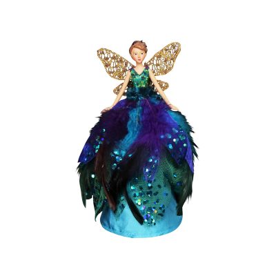 Gisela Graham Resin Tree Topper 18.5cm - Sheer Peacock Feather Fairy