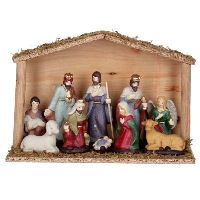 Gisela Graham Ceramic Ornament 24cm - Stable with Figurines