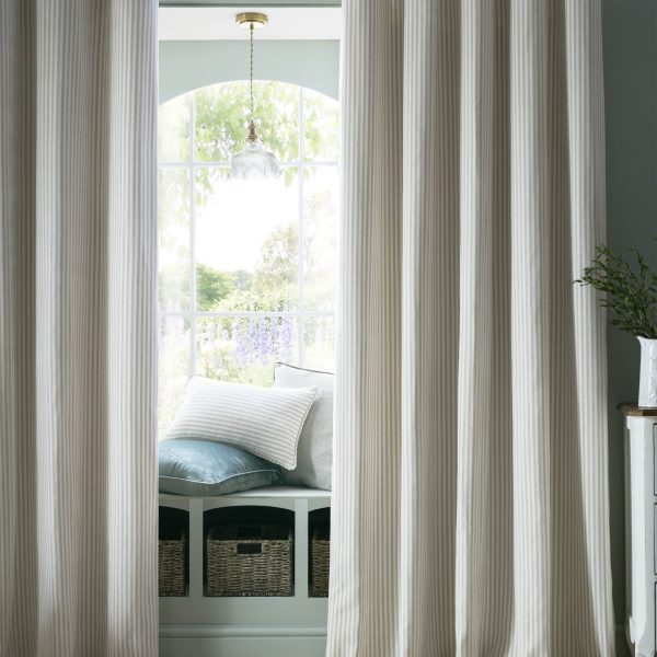 Laura Ashley Cornish Chenille Stripe Natural Readymade Eylet Curtains main