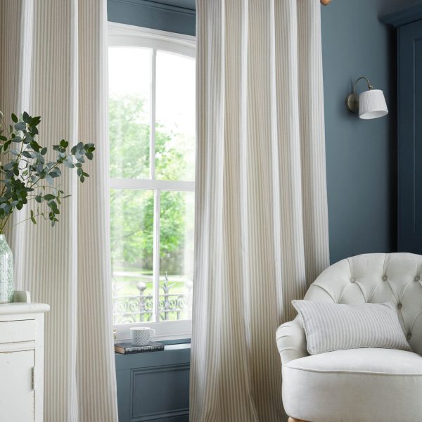 Laura Ashley Cornish Chenille Stripe Slate Blue Readymade Eylet Curtains main
