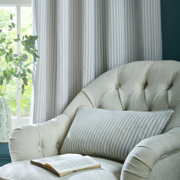 Laura Ashley Cornish Chenille Stripe Slate Blue Readymade Eylet Curtains
