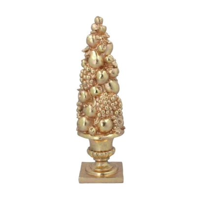 Gisela Graham Resin Ornament 51cm - Matt Gold Fruit Stack on Plinth