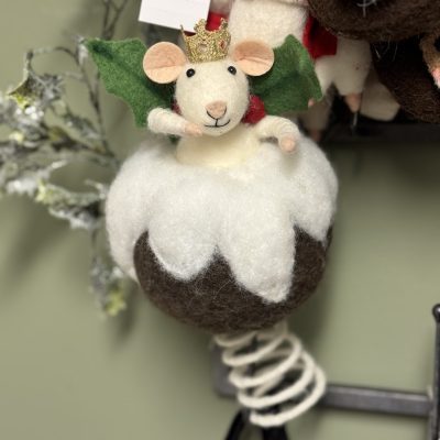 Gisela Graham Wool Tree Topper 30cm - Pudding Mouse